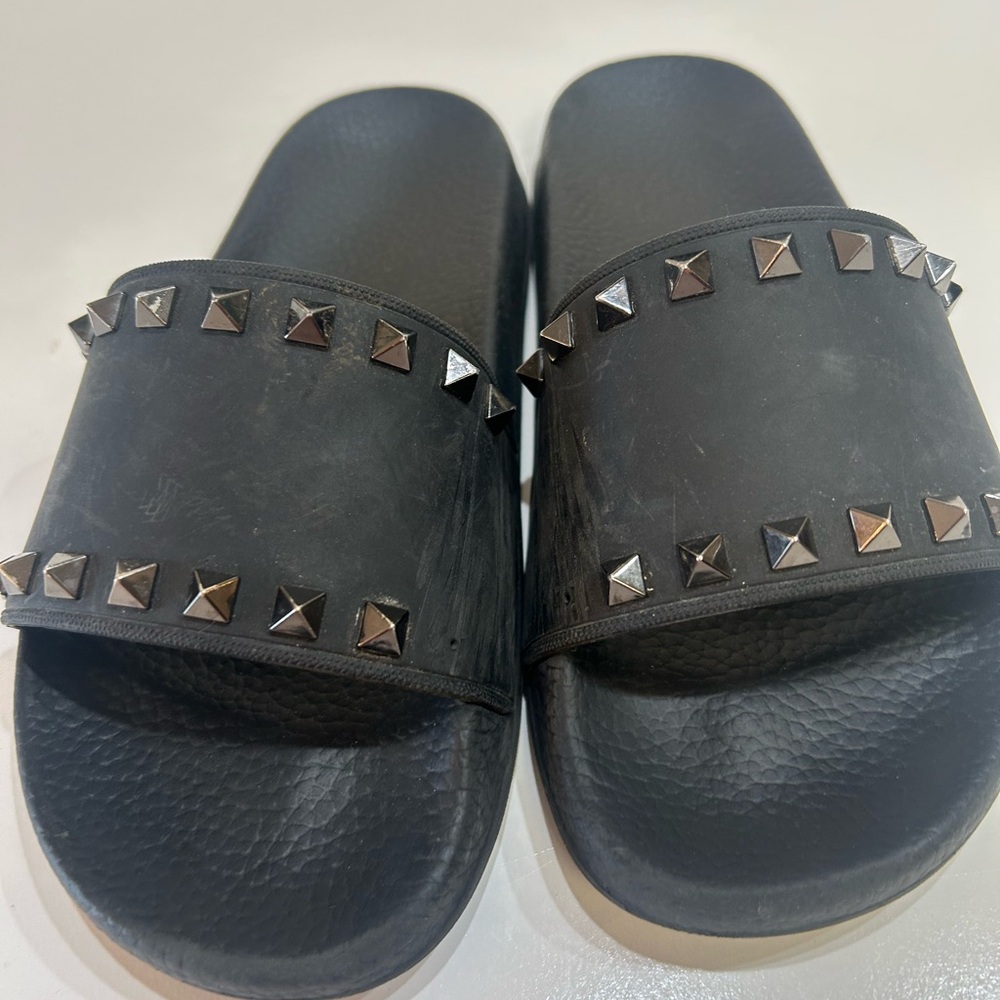 Valentino Black Studded Slide Sandals